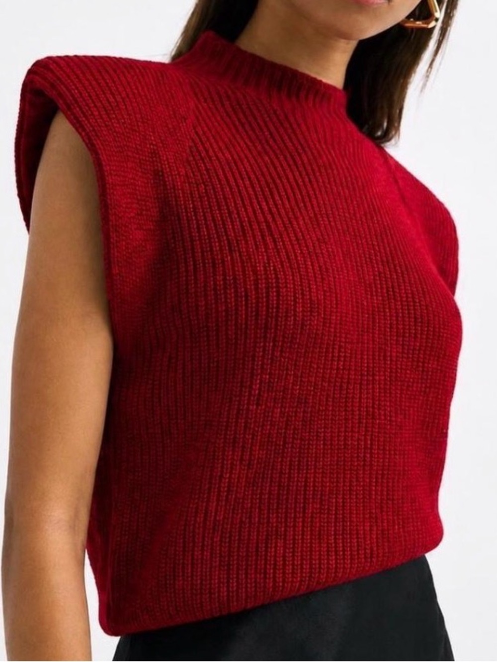 Babaton Crimson Ribbed Sleeveless Turtleneck Sweater
